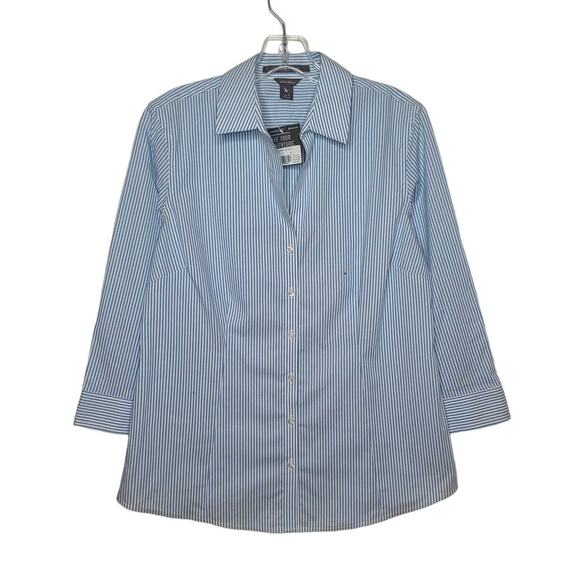 NWT Eddie Bauer Wrinkle Free blue white striped button down shirt blouse - small - Picture 1 of 6